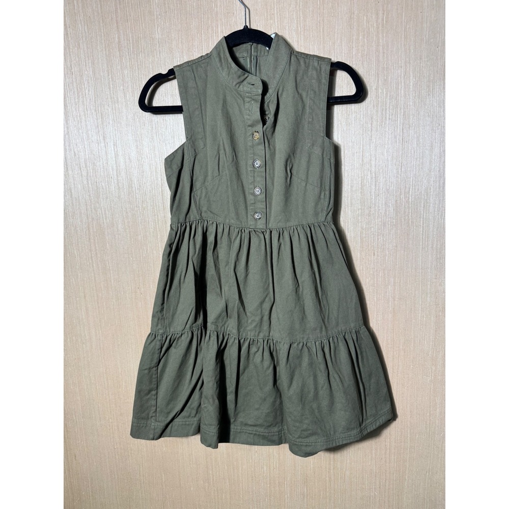 Hunter Bell New York Olive Green Dress Sleeveless Tiered Mini Cotton S